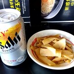 幸楽苑 - 先に「生ジョッキ缶」と「メンマ」が着卓＼(^o^)／　今回は「グラス」配備無しでした(｀･ω･´)ゞｷﾘｯ(笑)