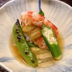 赤坂おぎ乃 - 湯がいた車海老と夏野菜