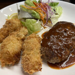 レストラン カマヘイ - ハンバーグたカキフライの盛り合わせ