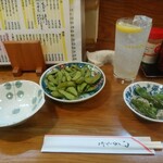 Kikunoya Honten - レモンハイ、お通し、えだ豆