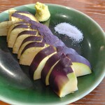 Sorano Shita - 水茄子は山葵と塩で頂いたら、まるでフルーツのような食感でした。