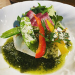 Grilled wild sea bream with Genovese sauce