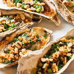 Grilled Oyster in the shell with green onions