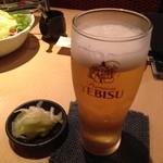 葉やま - お通しで、乾杯☆(エビス・中 550円。)