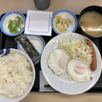 Matsuya - ソーセージエッグＷ定食納豆ライス特盛¥500 5:00〜11:00