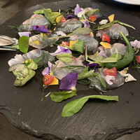 ピッツェリア ロマーナ ジャニコロ - カルパッチョはお花も食べられました。