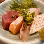 木鶏 - ぶつ切りの刺身4点盛り