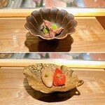 Chokotto Sushi Bettei - ホタルイカ＆アスパラ酢味噌和え、ホタテ雄雌