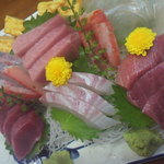 魚料理 松竹 - お刺身の切り方大きいですよ新鮮でかんぱち・平目・鯛・こりこりしてます。(●⌒∇⌒●) マグロは柔らかでトロっとしてます。帰りにほっぺが無いと探さないで下さい(*^。^*)
            