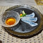 八王子 ステーキ 鉄板焼 いわ倉亭 - 本日の薄造り（ヒラメの薄造り）♪