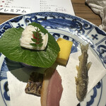 Shinagawa Koshitsu Washoku Matsumoto - 稚鮎と鴨ロースとあなごの煮凝りと鱧