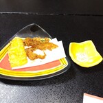 宮島温泉 滝の荘 - トウモロコシ、イカ下足、かぼちゃの仲間のあ、忘れた海老塩？？で食べました