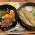 Mameda - 海鮮三色丼＋鶏天うどん