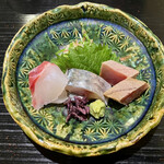 食堂こなん - 造里 愛媛 真鯛 大分瀬付鯵 湯引きまぐろ