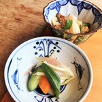妙見石原荘 食菜石蔵 - 糸瓜のお浸し、イカのぬたかけ