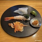 小判寿司 - 眞子鰈､ボタン海老と蝦卵醤油漬､本玉､海老みそ