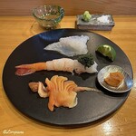 小判寿司 - 眞子鰈､ボタン海老と蝦卵醤油漬､本玉､海老みそ