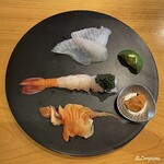 小判寿司 - 眞子鰈､ボタン海老と蝦卵醤油漬､本玉､海老みそ