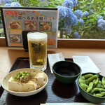Shoufukuan - ビール中ジョッキ¥550 じゃこ葱豆腐¥410 枝豆¥320