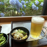 Shoufukuan - ビール中ジョッキ¥550 炭火焼き鶏ハラミ¥490