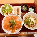 Nakau - サーモン丼(ごはん大盛)、小うどんサラダセット(冷やしはいから、ゴマドレ)
