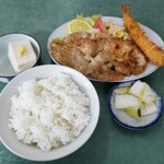 まいこや - 日替わり定食　エビフライと豚しょうが焼き