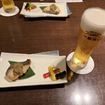 酒蔵レストラン宝 - 鰆の山菜味噌焼き、生ビール