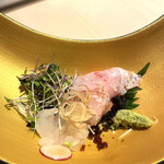 天冨良 麻布よこ田 - お造り（高知産　石鯛、富山産　白海老）