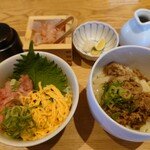 丼と飩 - 料理写真:ネギトロ丼&ミニ肉うどん(冷)♪