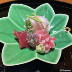 らん亭～ 美日庵 - 天然 南鮪の赤身とトロと鮃と鮃の縁側の紅白の源平盛り