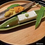 らん亭～ 美日庵 - 余市産のムラサキ海胆と礼文島産のバフン海胆の味比べと胡麻豆富