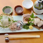 恵比寿 吉乃坐 - お造り　三種　真鯛、鱧炙り、新秋刀魚