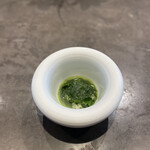 Ode - モロヘイヤ（オクラと浅利、モロヘイヤの素揚げがのったイカのリゾット）