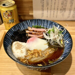 ハちゃんラーメン - 【限定】煮干し昆布水冷麺¥1300、エビス缶¥350