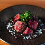 Charcoal grilled Japanese black beef served with fresh wasabi and French sea salt, served with fresh black pepper