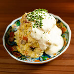 Adult potato salad with Zao fluffy cheese and Iburigakko