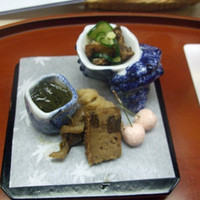 先斗町ふじ田 - 胡瓜・茗荷の酢の物　鱧珍味3種　山桃