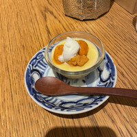 魚工房 としまや - うに　とうもろこしの茶碗蒸し　冷製　うにととうもろこしって最高で　一口一口味わいました