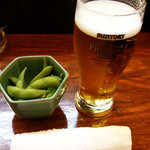 やきとり大吉 - 付きだし・生ビール