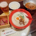 神戸牛らーめん　八坐和 - 【八座和セット　1800円】牛骨塩ラーメン&ぼっかけ（食べ放題）&中トロ、赤身肉寿司&ご飯のセット