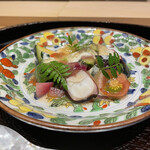 日本料理 研野 - “蛸、トマト、胡瓜のサラダ風”は、土佐酢とヨーグルトを合わせたドレッシングに木の芽！斬新な美味しさ。本当新しいです。