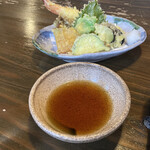 手打そば のりくら - えび、カボチャ、ナス、舞茸、大葉、ズッキーニ、生麩。