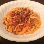 Hut - トリッパとキノコのトマトソーススパゲティ