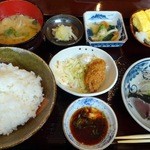 旬菜織部 - 2013.3初鰹たたきと出し巻きとカキフライの定食