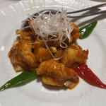 登龍 - 大エビのニンニクなんとかソース　激美味しい！