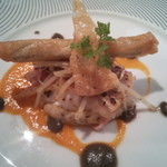 日和庵 - 横棒がゴボウのパートブリック揚げ。三角がパルメザンチーズのカリカリ