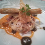 日和庵 - 【仙崎産イトヨリ鯛とポアローとジャガイモのロティ】最下段が鯛、一見ﾓﾔｼっぽいのがﾛﾃｨ