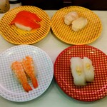 魚べい - まぐろ、つぶ貝、えび、山わさびいか