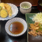 わたつみ - 白身魚と野菜の天ぷら　生姜焼きの定食　1,000円