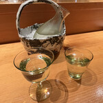 Kappou Chiyo - 大将おすすめの日本酒。本当にご近所に酒蔵があるんだそう。長陽福娘(山口県萩市東田町・岩崎酒造)鯨や鮑に負けないフルボディ。
